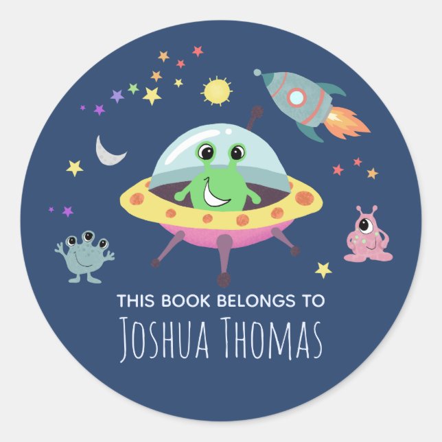 Kids Blue Alien Monster Space Boys Bookplate (Front)