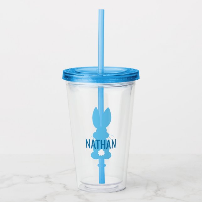 Kids Blue Bunny Silhouette Personalized Cute Acrylic Tumbler (Front)