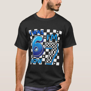 Kids Blue Checkered I was 6 IM 7 Funny 67 Birthday T-Shirt