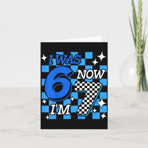 Kids Blue Checkered I Was 6 Now I'm 7 Birthday Boy
