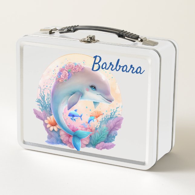 Kids Blue Dolphin  Metal Lunch Box (Front)