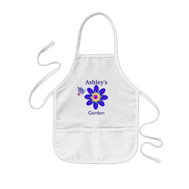 Kid's Blue Flower Garden Apron Personalized Name (Front)