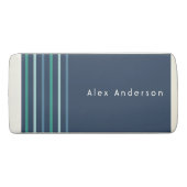 Kid's Blue Green Stripe Name Boy's Eraser (Front)