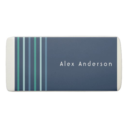 Kid's Blue Green Stripe Name Boy's Eraser (Back)