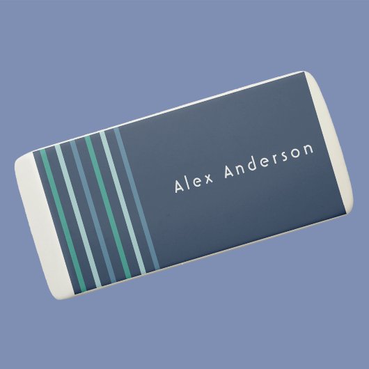 Kid's Blue Green Stripe Name Boy's Eraser