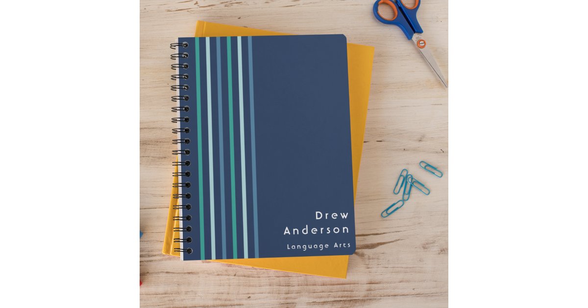 Kid's Blue Green Stripe Name Boy's Notebook | Zazzle