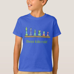 Kids Blue Kids Rule Chess Shirt, colorful pieces T-Shirt