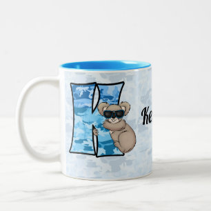 Kid's Blue Koala Monogram Letter K Two-Tone Coffee Mug