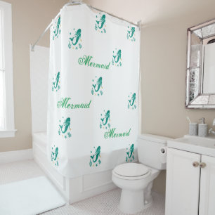 Kids Blue Mermaid Design Shower Curtain