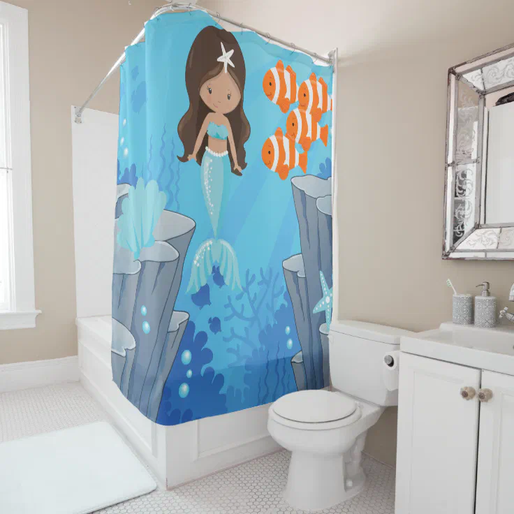 Kids Blue Mermaid Under The Sea Shower Curtain Zazzle