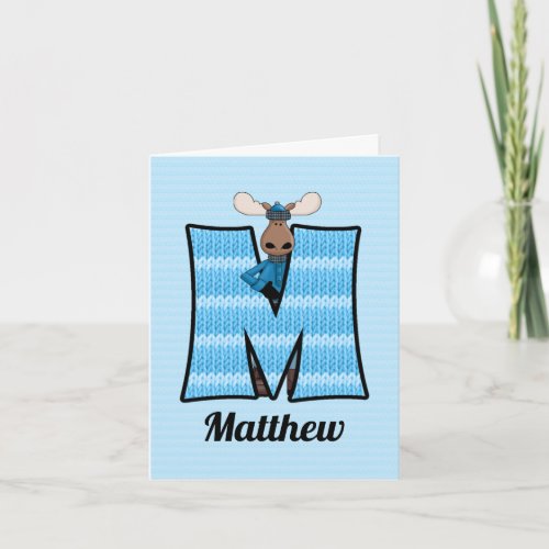 Kids Blue Moose Monogram M Blank Note Card