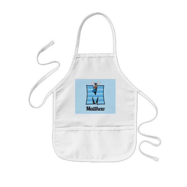 Kid's Blue Moose Monogrammed Letter M Kids' Apron (Front)