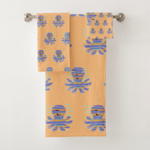 Kids Blue Octopus Coral Bath Towel Set