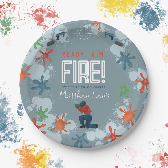 Kids Blue Paintball Boys Birthday Party Paper Plates (Creator Uploaded)
