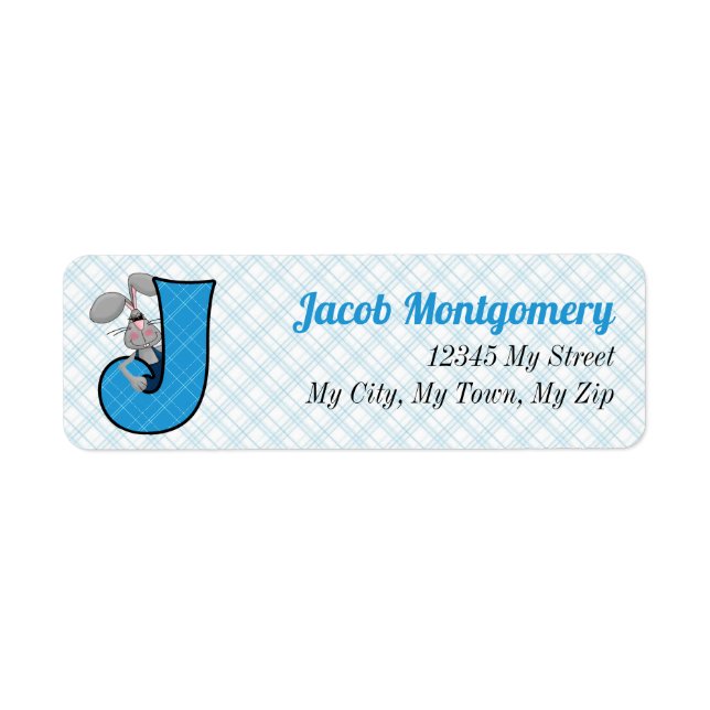 Kid's Blue Plaid Monogram J Address Label (Front)