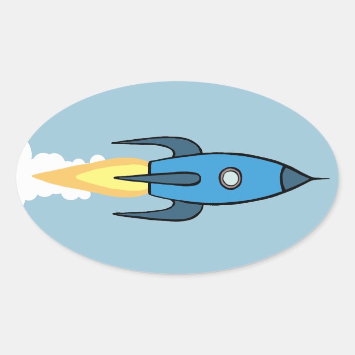 Kids Blue Rocket Ship Outer Space Boy Cute Modern Oval Sticker | Zazzle.com