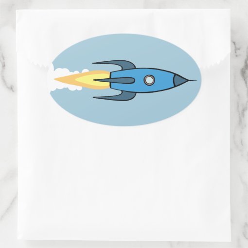 Kids Blue Rocket Ship Outer Space Boy Cute Modern Oval Sticker | Zazzle