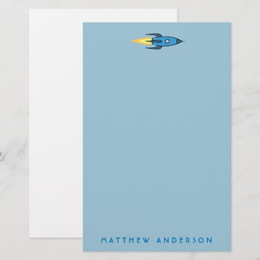 Kids Blue Rocket Ship Outer Space Boy Cute Modern Stationery | Zazzle