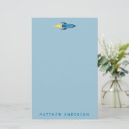 Kids Blue Rocket Ship Outer Space Boy Cute Modern Stationery | Zazzle