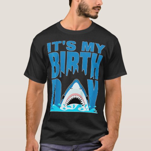 Kids Blue Shark Birthday Shark Bite Its My Birthda T_Shirt