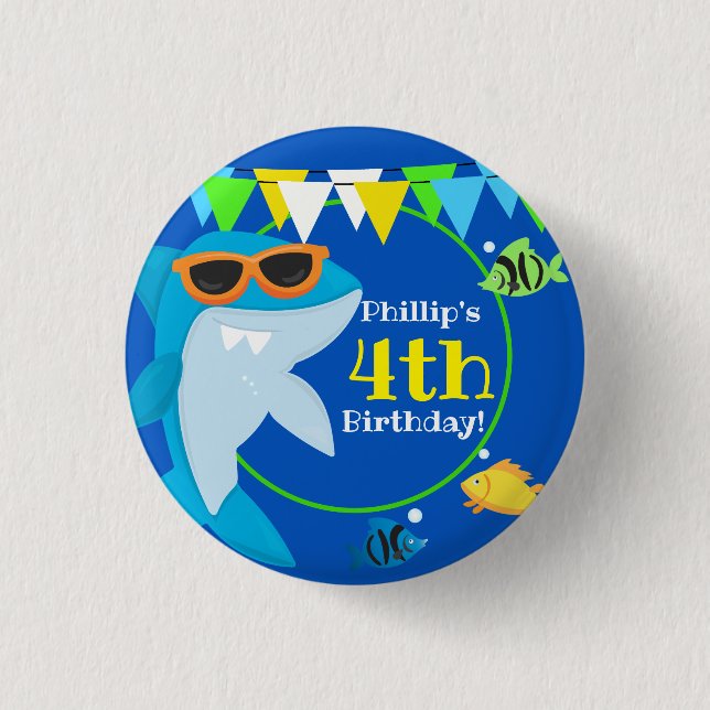 Kids Blue Shark Fintastic Birthday  Button (Front)