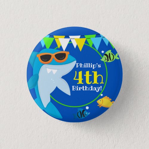 Kids Blue Shark Fintastic Birthday  Button