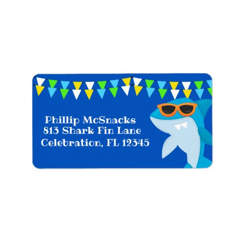 Kids Blue Shark Fintastic Birthday Label