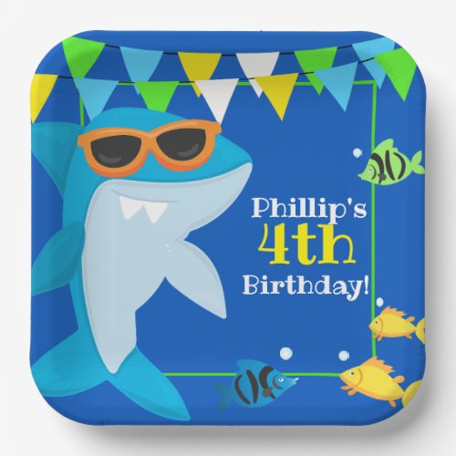 Kids Blue Shark Fintastic Birthday Paper Plates