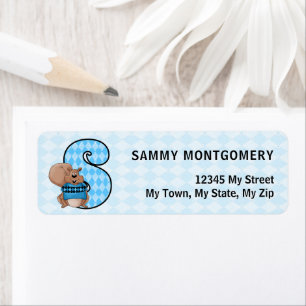 Kids Blue Squirrel Monogram Letter S Address Label