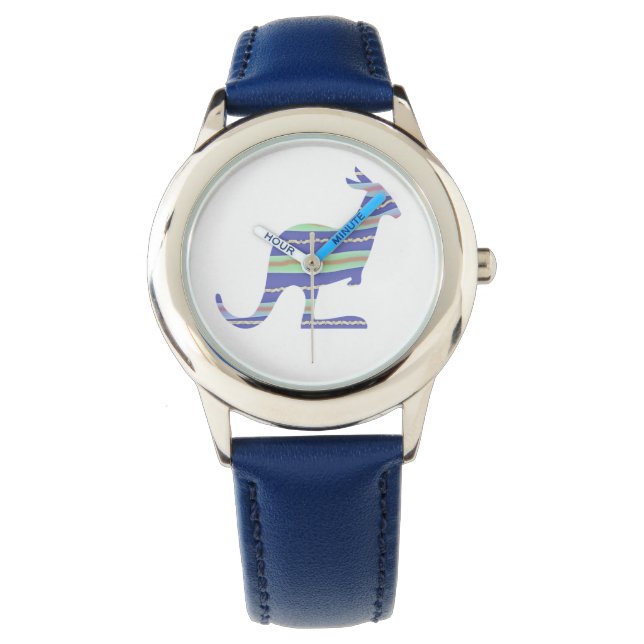 Kids Blue Stripe Kangaroo Wrist Watch (Front)