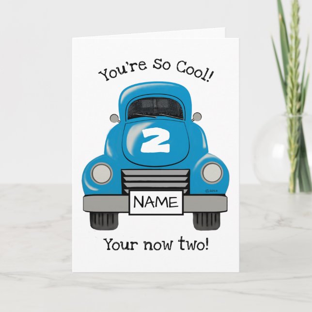 Kids Blue Truck Personalized Birthday Card (Front)