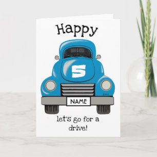 Kids Blue Truck Personalized Name, Birthday Card