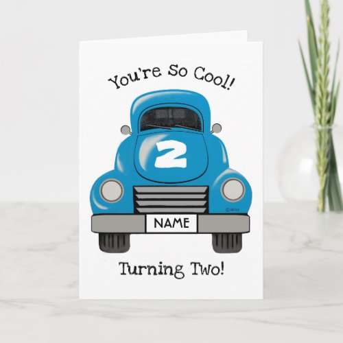 Kids Blue Truck Personalized Name Birthday Card