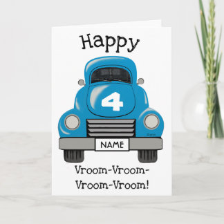 Kids Blue Truck Personalized Name, Birthday Card
