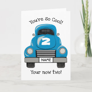 Kids Blue Truck Personalized Name, Birthday Card
