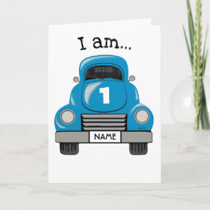 Kids Blue Truck Personalized Name, Birthday Card
