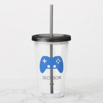 Kids Blue Video Game Controller Gamer Personalized Acrylic Tumbler