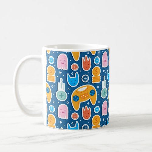 Kids Blue Video Game Playstation Pattern Coffee Mug