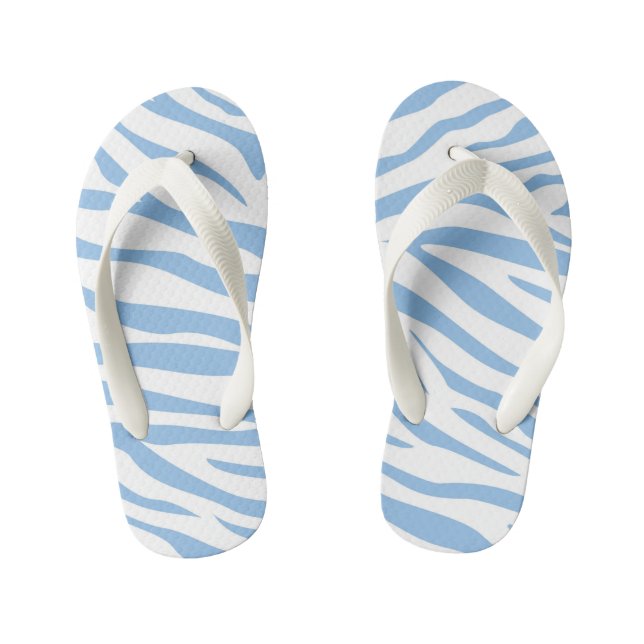 Kids Blue Zebra Stripe Flip Flops (Footbed)