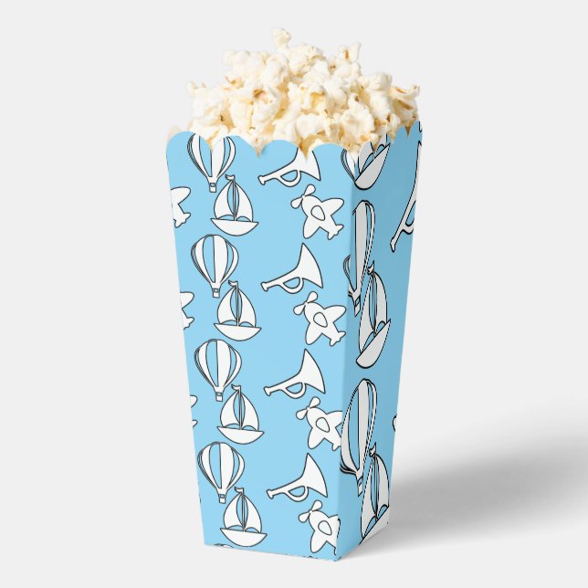 Kids Boat Plane Baby Blue Popcorn Favor Boxes (Popped)