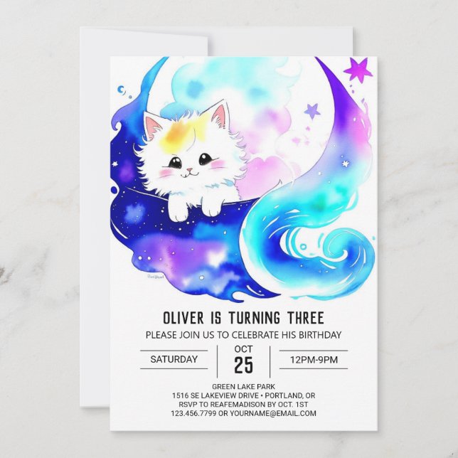 Kids' Boho Kitten Birthday Invitation (Front)
