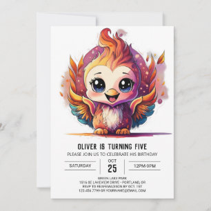 Kids Boho Phoenix Watercolor Birthday  Invitation