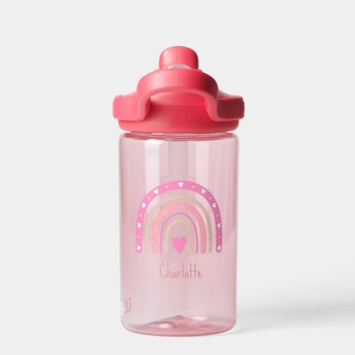 Kids Boho Rainbow Custom Name Girl Water Bottle