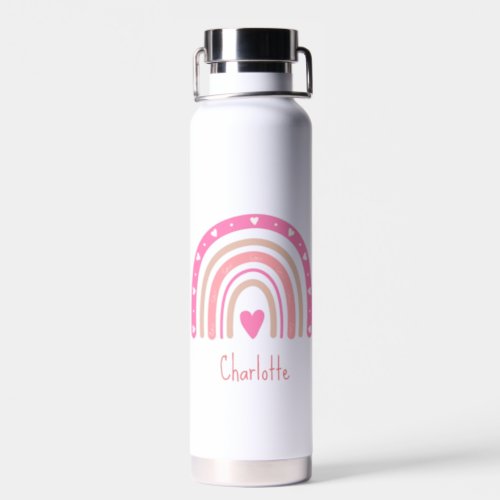 Kids Boho Rainbow Custom Name Girl  Water Bottle