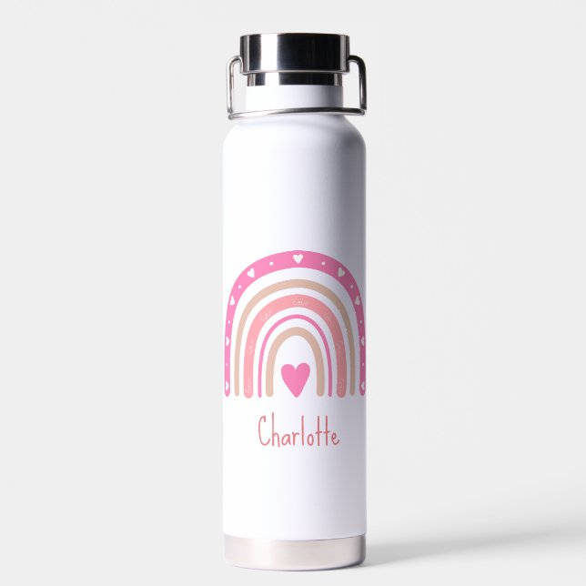 Kid's Boho Rainbow Custom Name Girl  Water Bottle (Back)