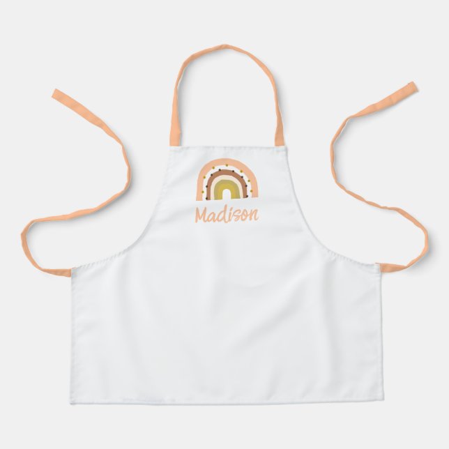 Kids Boho Rainbow Pink White Personalized Apron (Front)