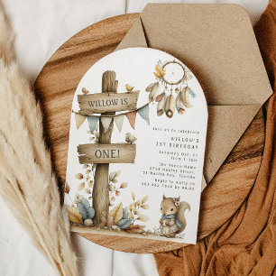 Kids Boho Woodland Themed Birthday Party Invitation