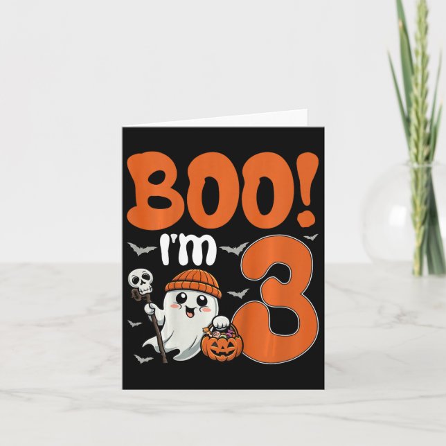 Kids Boo I'm 3 Halloween Spooky Pumpkin 3rd Birthd Card (Front)
