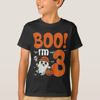 Kids Boo I'm 3 Halloween Spooky Pumpkin 3rd Birthd T-Shirt