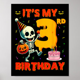 Kids Boo It's My 3rd Birthday Halloween Skeleton 3 Poster